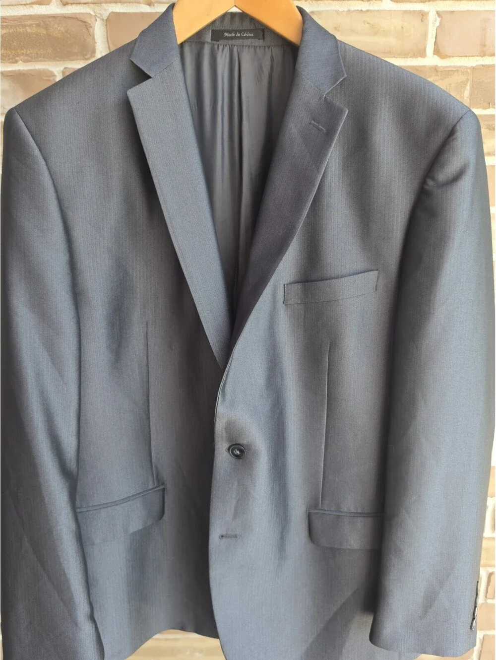 Calvin Klein Mens Blazer 46R Gray Herringbone 2 Button Sport Coat Suit Jacket
